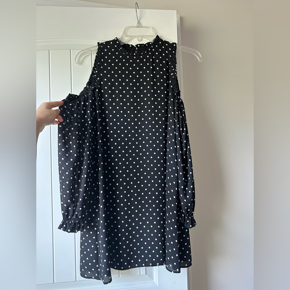 Zara Black Polka Dot mini dress with shoulder cut out